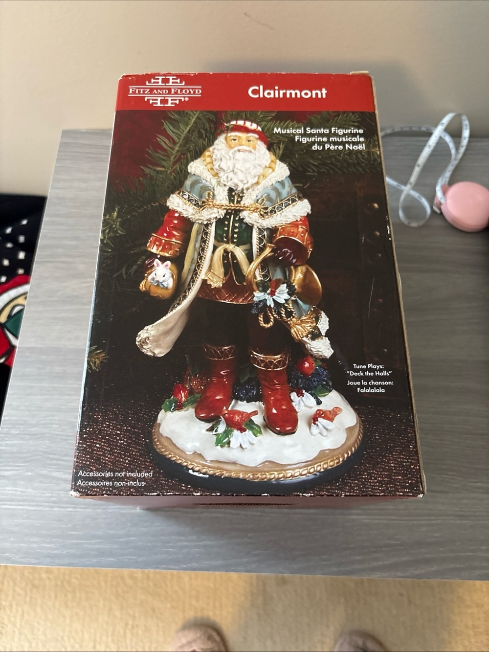 Fitz and Floyd Clairmont Musical Santa Figurine in Red, Green and Gold